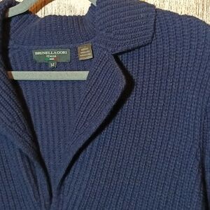 Italy Brunella Gori wool blend fisherman knit men's navy cardigan M